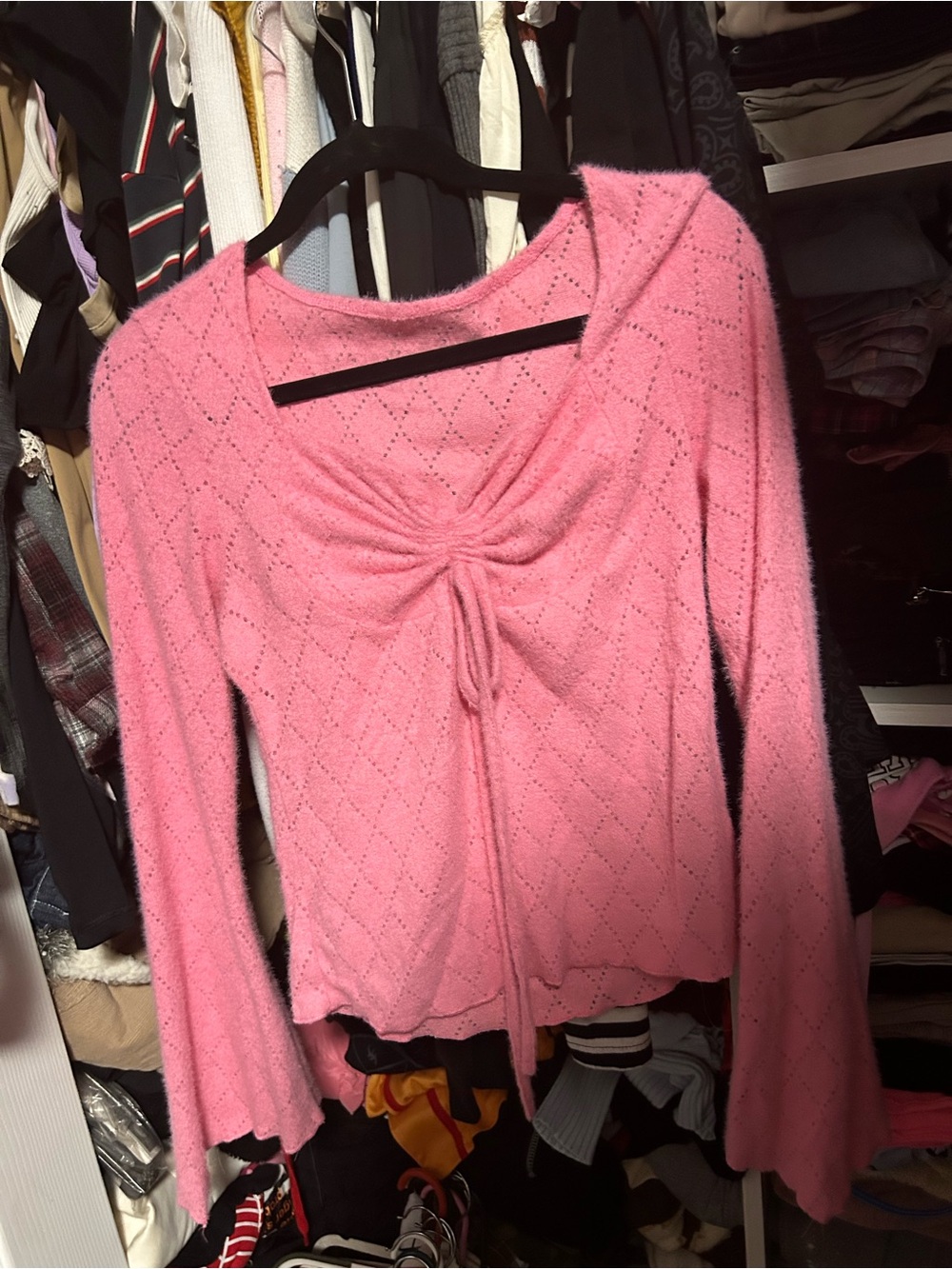 Dazy Pink Knit Sweater with Tie Detail